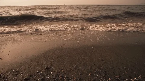 Magnificent golden empty beach at sunset. Video stock 112269529