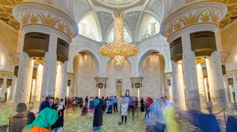 Magnificent interior of Sheikh Zayed Grand Mosque timelapse hyperlapse with Stock Footage