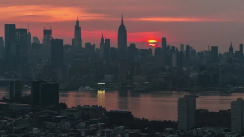 Magnificent Light, Epic View, Aerial View Shot of New York City NY Stock Footage 252080649