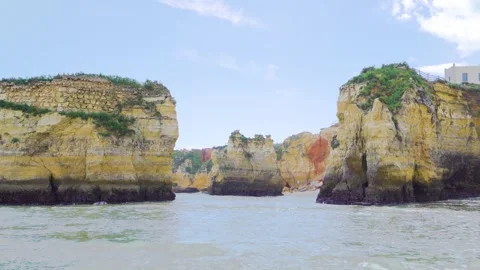 Magnificent Ocean Rock Formations in Algarve Portugal from a boat Stock Footage 273075053