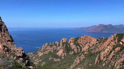 Magnificent panoramic view of calanques de piana badlands in corsica Stock Footage 277548675
