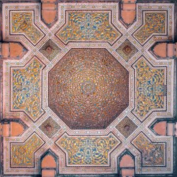 Magnificent patterns inside of an ancient Arab mosque Stock Photos