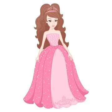 Magnificent princess in gentle pink dress with spangles Stock Illustration