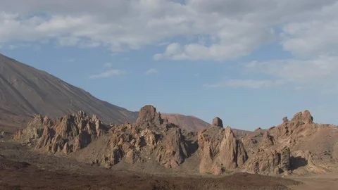 Magnificent rocks in front of the El Teide vulcano, aerial shot, Tenerife, Spain Video stock 120363109
