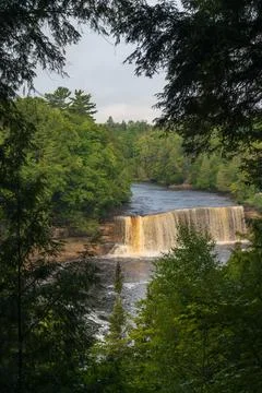 Magnificent Upper Tahquamenon falls in the Upper Peninsula of Michigan Stock Photos