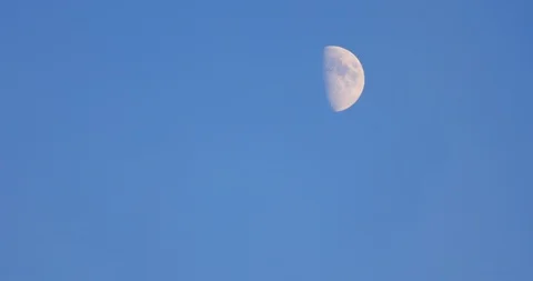 Magnificent view of the half moon on blue sky in summer evening. Amazing natural Video stock 106034519