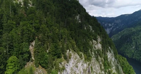 Magnificent view of the river surrounded by green mountains in Austria. Copter Stock Footage 82243818