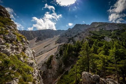 Magnificent view on rubble field with dramatic, cloudy sky Stock Photos