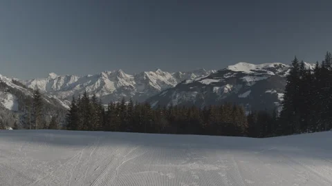 Magnificent view of snowy mountains while on the ski slope Stock Footage 264104743