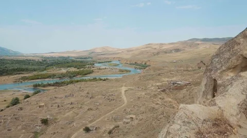 Magnificent views from cliff on top of mountains in Georgia near Tbilisi, bright Stock Footage 105968802