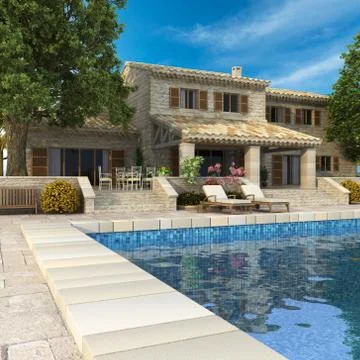 Magnificent villa with pool Stock Illustration