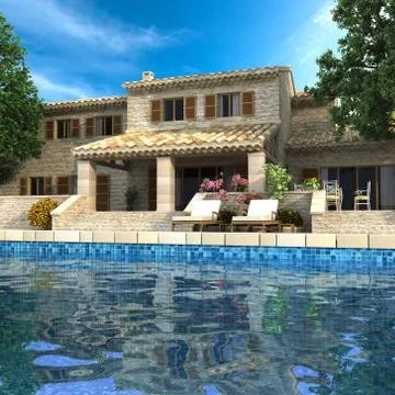 Magnificent villa with pool Illustrazione stock
