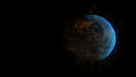 Magnificent visualization of Earth with satellites and glowing networks Video stock 281489320