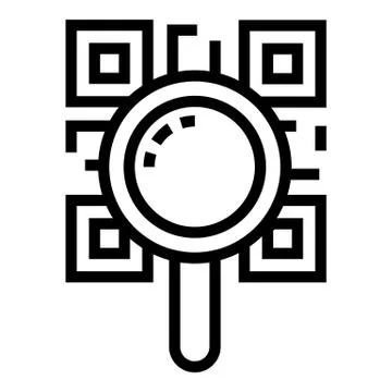 Magnified QR code icon, outline style Stock Illustration