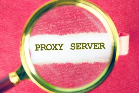 Magnified text highlights the term proxy server, emphasizing its role in tech Stock Photos