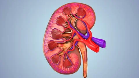 Magnified View of Kidney Nephron Structure Details Illustration
