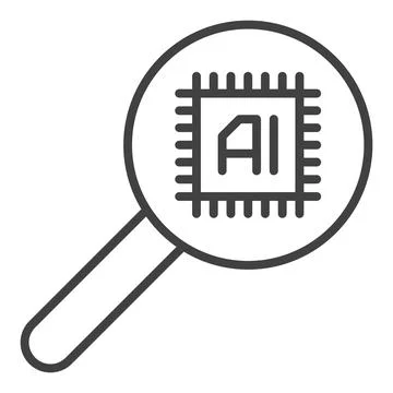 Magnifier with AI Chip vector AI Technology linear icon or symbol Stock Illustration