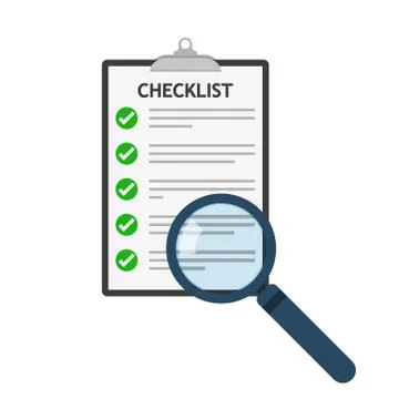 Magnifier and checklist icon. Vector illustration. Stock Illustration