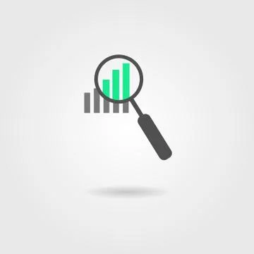 Magnifier and graph icon with shadow Stock Illustration