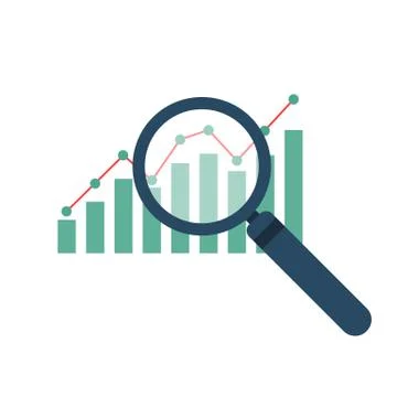 Magnifier and graph icon. Vector illustration. Stock Illustration