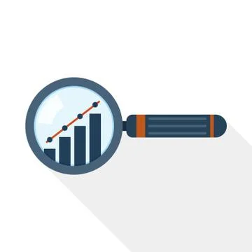 Magnifier and graph icon. Vector illustration. Stock Illustration