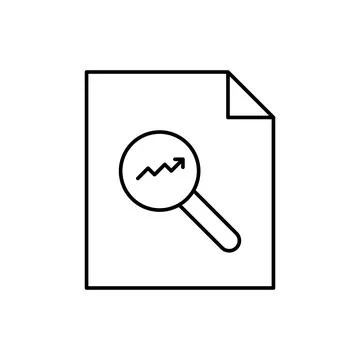 Magnifier and graph on a paper sheet icon. Simple line, outline vector elements Stock Illustration
