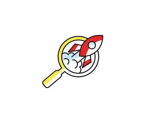 Magnifier and rocket logo design Stock Illustration