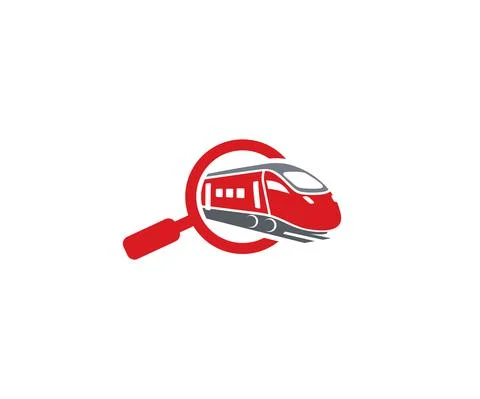 Magnifier and train logo design Stock Illustration