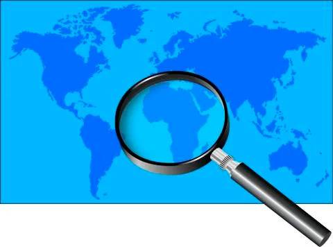 Magnifier and World Map Stock Illustration