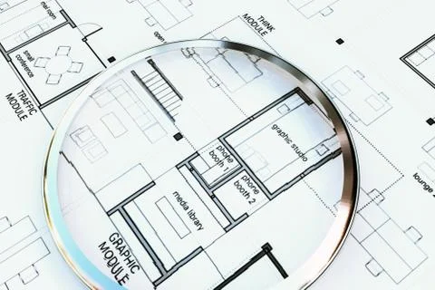 Magnifier on architecture plan Stock Illustration