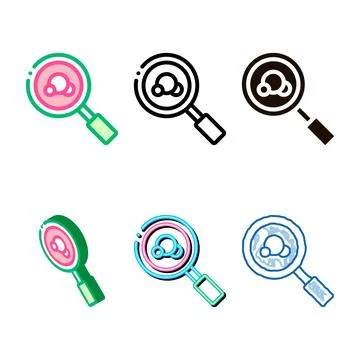 Magnifier bacteria microbe pack vector thin line icon Stock Illustration