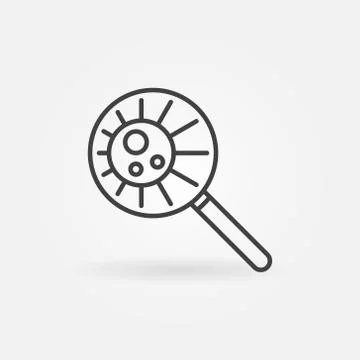 Magnifier with Bacteria outline icon. Vector linear symbol Stock Illustration