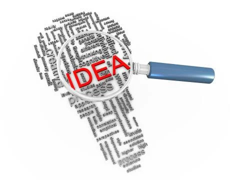 Magnifier bulb idea wordcloud Stock Illustration