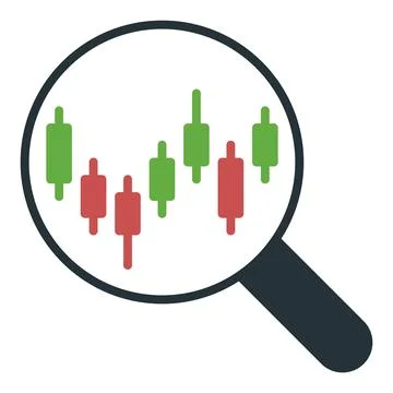 Magnifier with Candlestick Chart vector Successful Stock Market Investing i.. Illustrazione stock