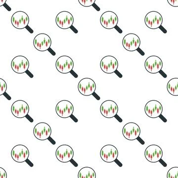 Magnifier with Candlestick Chart vector Successful Stock Market Investing s.. Illustrazione stock