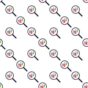 Magnifier with Candlestick Chart vector Trading and Investment seamless patte 스톡 일러스트