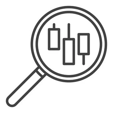Magnifier with candlestick pattern vector searching icon or symbol in outli.. Illustrazione stock