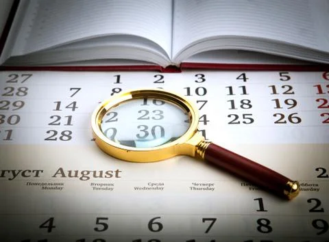 Magnifier on the diary Foto stock