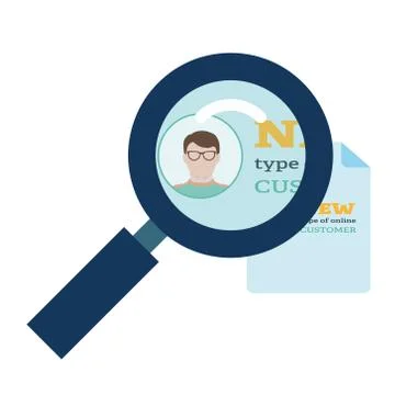 Magnifier enlarges the document on which is the person in glasses in flat s.. Stock Illustration