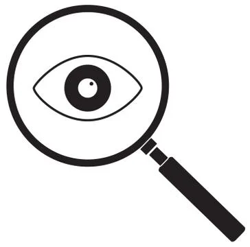 Magnifier with eye icon on write background. flat style. Stock-Illustration