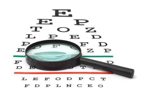 Magnifier on eyesight test chart Stock Photos