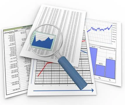 Magnifier on financial documents Stock Illustration