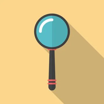 Magnifier icon with long shadow. Flat design style. Stock Illustration