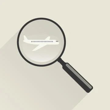 Magnifier icon with plane Stock Illustration