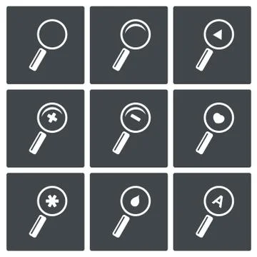 Magnifier icon set Stock Illustration