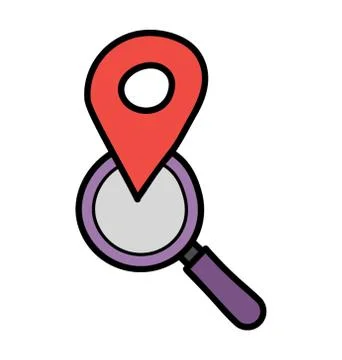 Magnifier with location pointer, search location icon Illustrazione stock