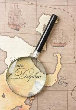 Magnifier  on  map Foto stock