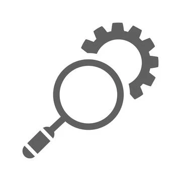 Magnifier, optimization icon. Gray vector graphics. Stock Illustration