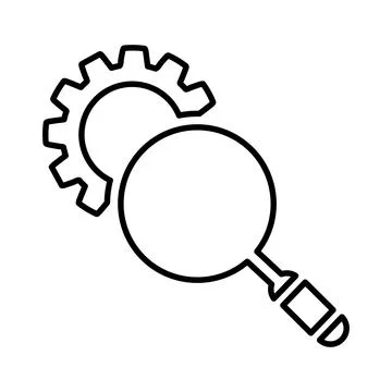 Magnifier, optimization line icon. Outline vector. 스톡 일러스트