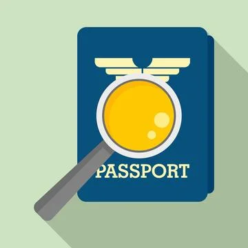 Magnifier passport control icon, flat style Stock Illustration